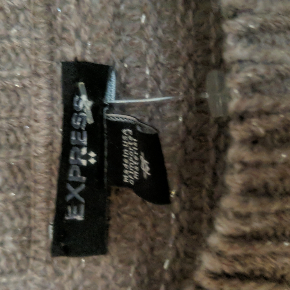 Express * Metallic Thread Pullover Taupe Medium - image 4